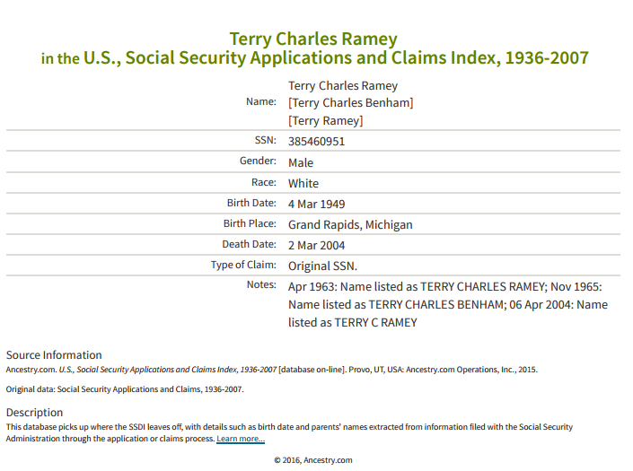 Terry Charles Ramey_ss claims